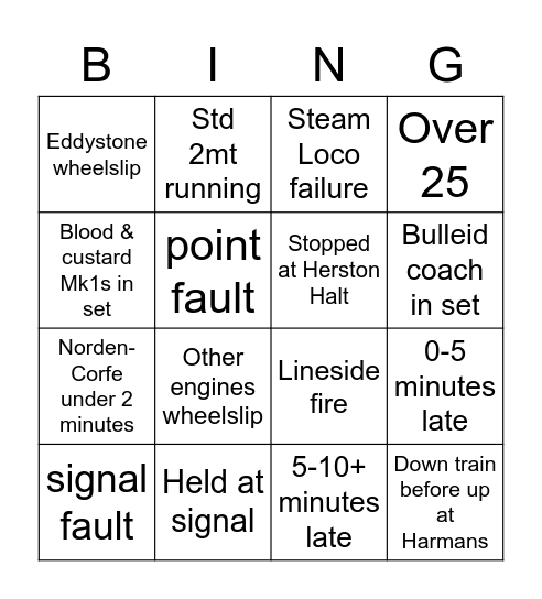 Swanage Bingo Card