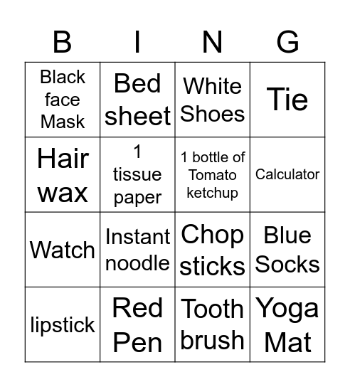 Treasure Hunt Bingo Card