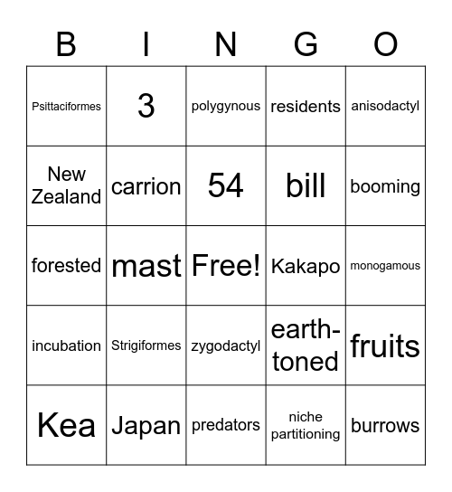 Strigopidae Bingo Card