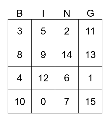 NUMBER BINGO Card