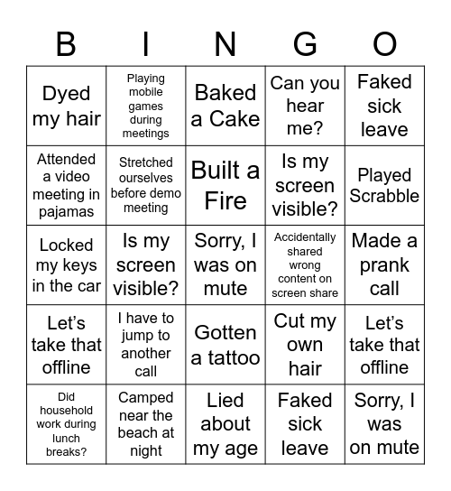 Have You Ever? Bingo Card