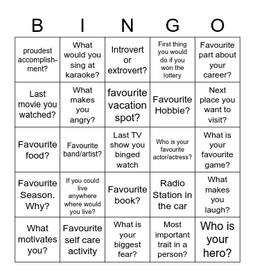 Get to know each other ! Bingo Card