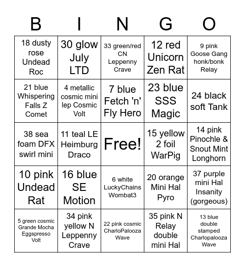 Marm O. Bash BINGO Card