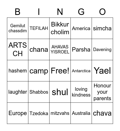 Arts CH Bingo Card