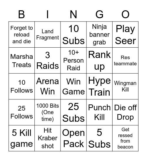 S10 Apex Bingo Card