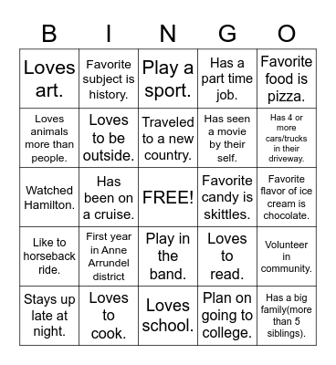 First Day Bingo Card