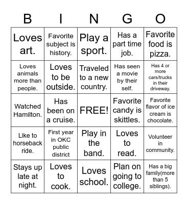 First Day Bingo Card