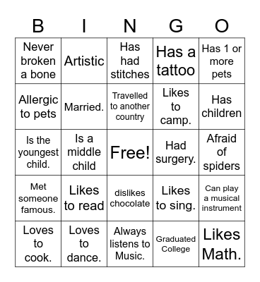 Get to Know You Bingo Card