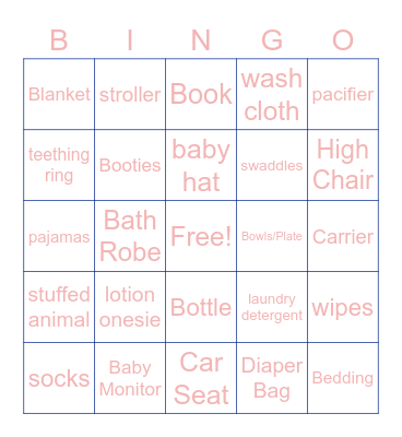 Baby Shower Bingo Card