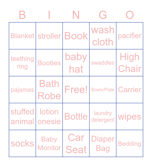 Baby Shower Bingo Card