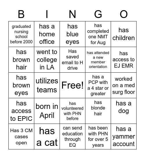 Untitled Bingo Card
