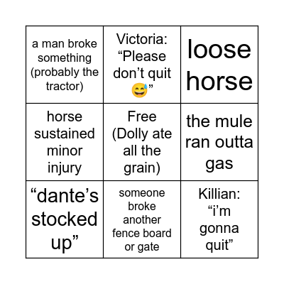 Victoria’s at a Horse Show Bingo Card