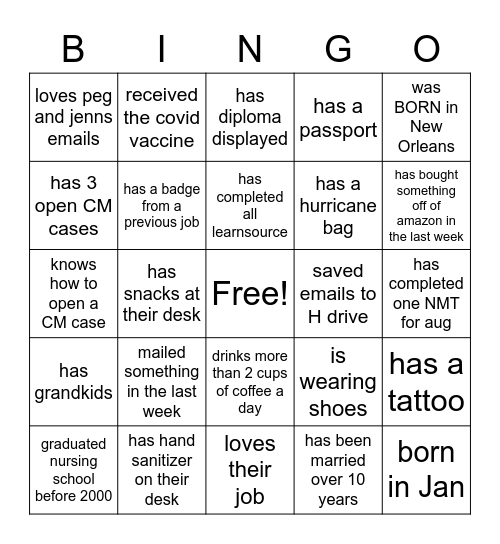 Untitled Bingo Card