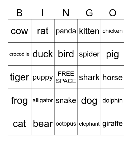 Animals Bingo Card