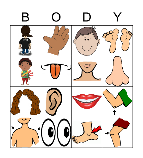 Body Parts Bingo Card