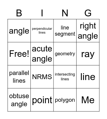 Geometry Vocabulary Bingo Card