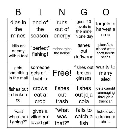 Sealburn Stardew Valley! Bingo Card