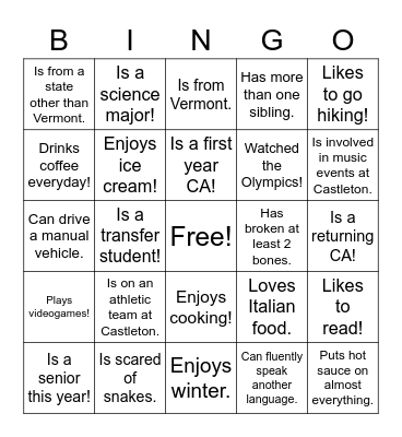 Diversity Bingo: Find someone who.... Bingo Card