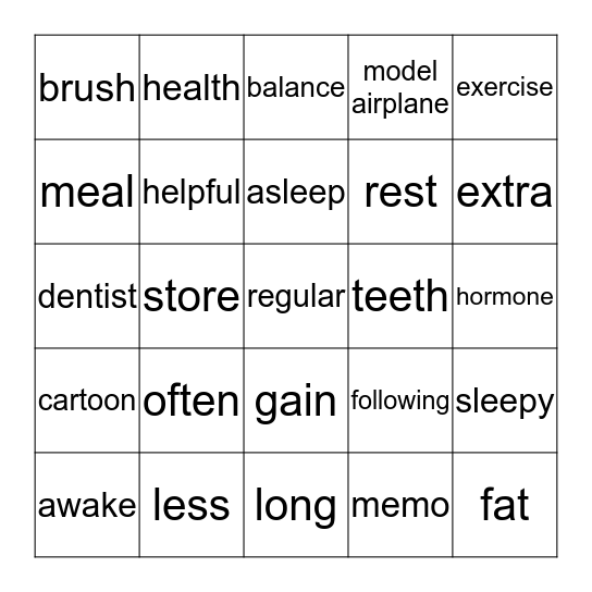 Josh's English Bingo Game Bingo Card
