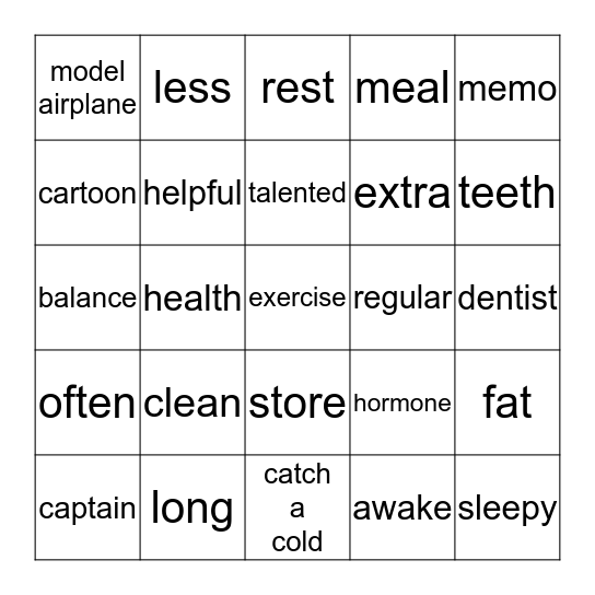 Josh's English Bingo Game Bingo Card