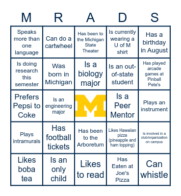 Get to Know You Bingo Card