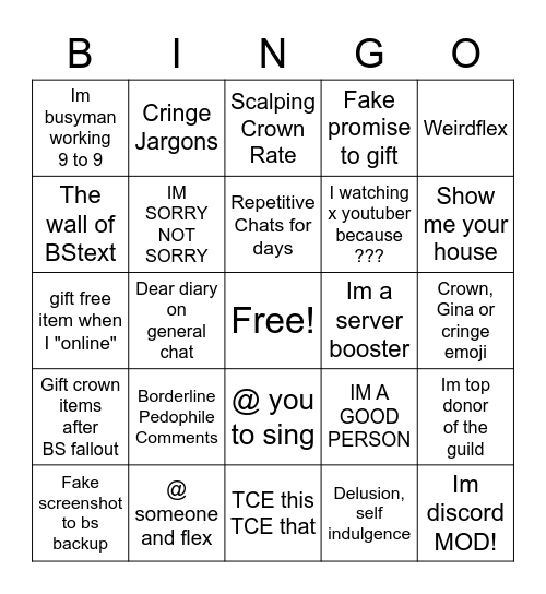 Defending BS Drinking Game Bingo Card