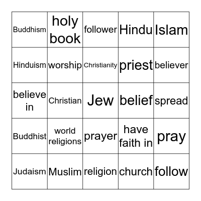 Josh's English Bingo Game Bingo Card