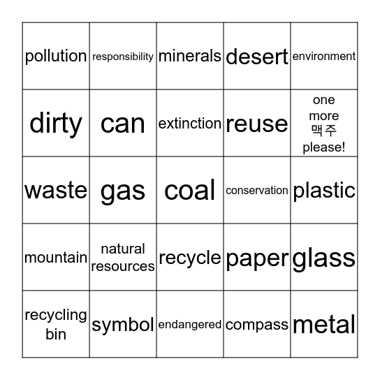 Josh's English Bingo Game Bingo Card