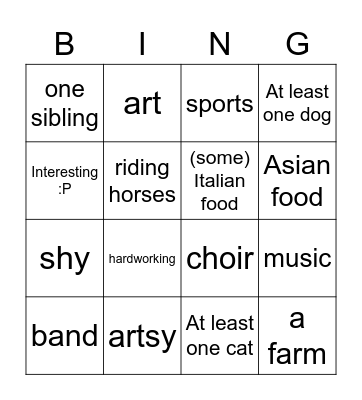 Abigale Bingo Card