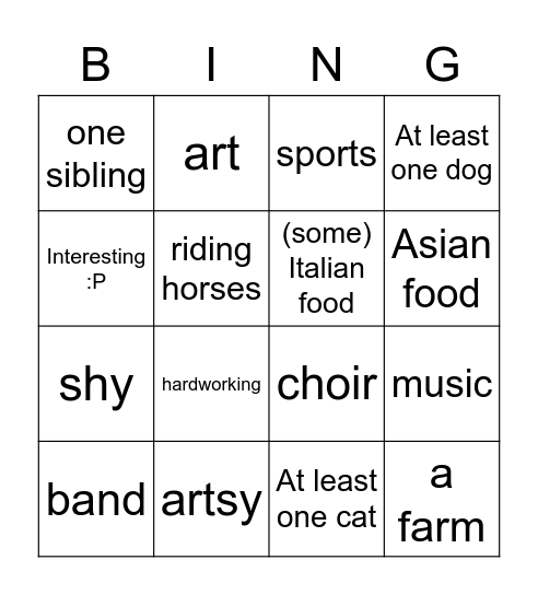 Abigale Bingo Card