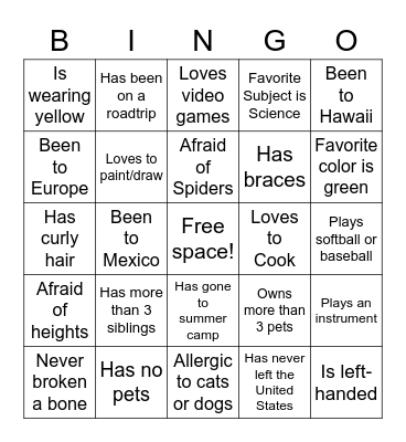 Meet and Greet Bingo Card