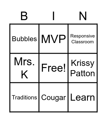 JHES NEW STUDENT ORIENTATION Bingo Card
