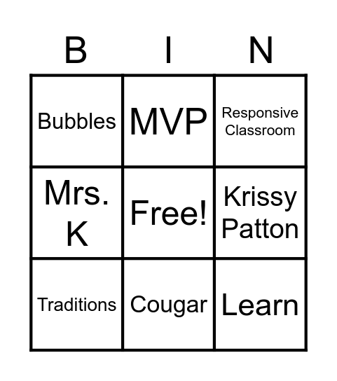 JHES NEW STUDENT ORIENTATION Bingo Card