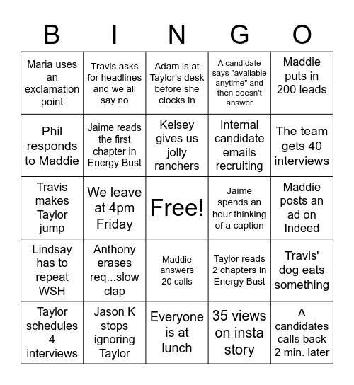 Team Loners Bingo Card