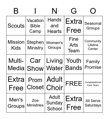 Stonebridge Ministries Bingo Card