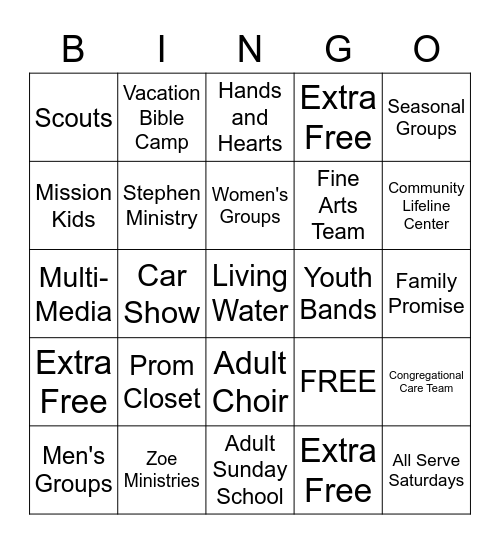 Stonebridge Ministries Bingo Card