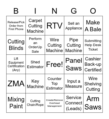 Home Depot Bingo Card