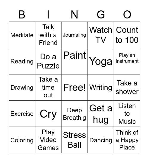 Coping Skills Bingo Card