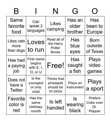 Find Someone Who: Bingo Card