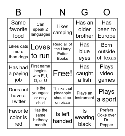 Find Someone Who: Bingo Card