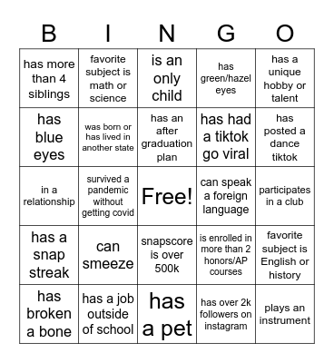 Get to Know You Bingo Card