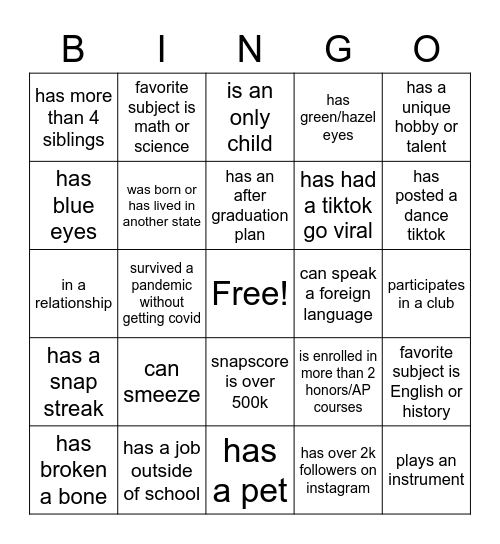 Get to Know You Bingo Card