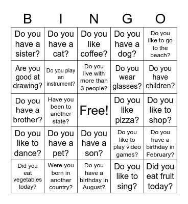 Getting to Know You Bingo Card