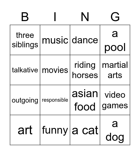 Brody Stump Bingo Card