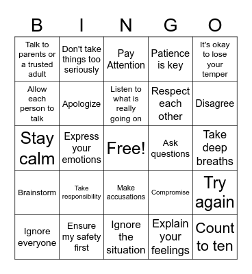 Conflict Resolution Bingo Card