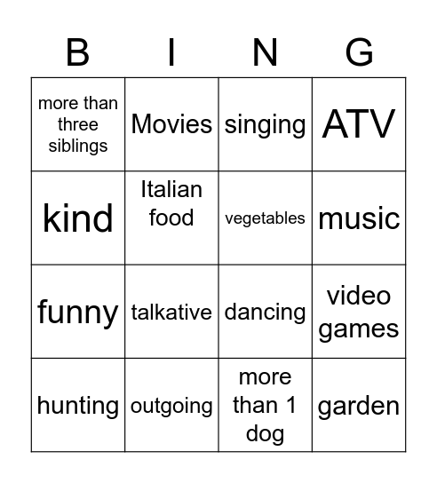 Seth Tafoya Bingo Card