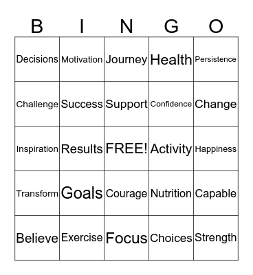 Commit To Be Fit Bingo Card