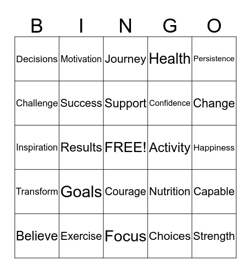 Commit To Be Fit Bingo Card