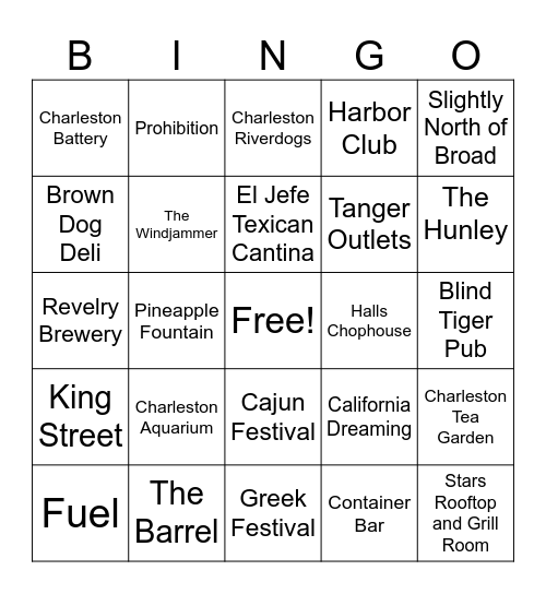 All Around Charleston Bingo Card