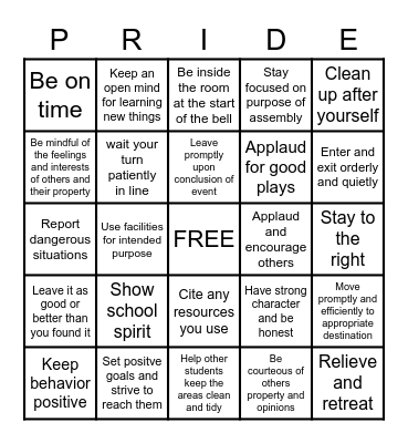 PBIS Bingo Card